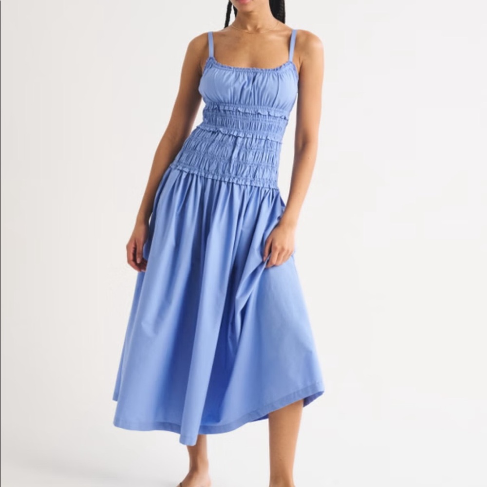 Bra-Free Smocked Drop-Waist Maxi Dress Abercrombie & Fitch